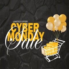 Cyber Monday Banner. Online Shopping and Marketing Concept. Vector illustration for your projects.