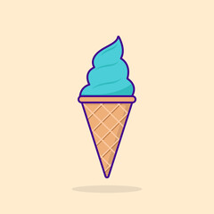 Ice Cream Waffle Cone Illustration. Summer Ice Cream in Waffle Cone. Frozen Sweet Sundae in Cartoon Style. Isolated Vector