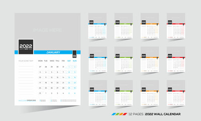 4 colored 12 month 12 pages 2022 wall calendar design for personal or any kind of use