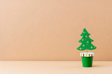 Christmas tree, decor on paper background.