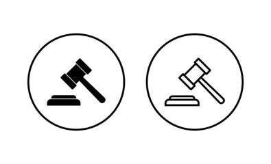 Gavel icons set. judge gavel sign and symbol. law icon. auction hammer