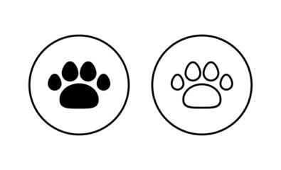 Paw icons set. paw print sign and symbol. dog or cat paw