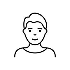 Handsome Man, Gentleman, Male Line Icon. Young Boy Portrait Linear Pictogram. Cute Male Face Avatar for User Profile Outline Icon. Editable Stroke. Isolated Vector Illustration