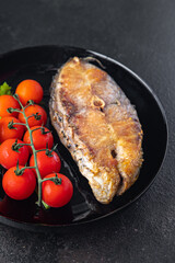 fried fish seafood steak meal snack on the table copy space food background rustic. top view keto or paleo diet vegetarian food no meat pescetarian diet