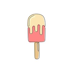 One single line drawing of fresh sweet popsicles store logo graphic vector illustration. Ice cream stick cafe menu and restaurant badge concept. Modern continuous line draw design street food logotype