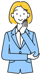 解決策を考えているスーツ姿の可愛いい女性 イラスト ベクター