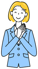 Fototapeta premium よいアイデアを思いついて笑顔になっているスーツ姿の可愛い女性 イラスト ベクター