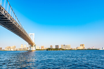 芝浦南ふ頭公園から見るレインボーブリッジとお台場