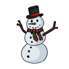 An isolated snowman with a scarf and top hat. Illustration for winter, New Year and Christmas. 