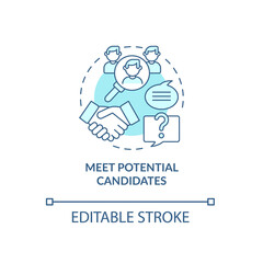 Meet potential candidates blue concept icon. Attracting talents abstract idea thin line illustration. Offer opportunities. Hiring process. Vector isolated outline color drawing. Editable stroke