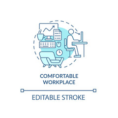 Comfortable workplace blue concept icon. Employee perks abstract idea thin line illustration. Workspace environment. Work benefits. Vector isolated outline color drawing. Editable stroke