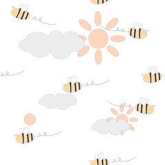 Bee seamless pattern with animal background .Vector illustration.