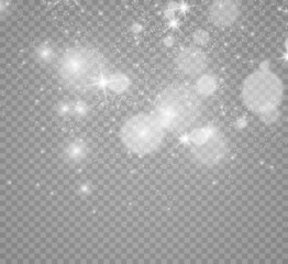 Beautiful sparks shine with special light. Vector sparkles on a transparent background. Christmas abstract pattern. A beautiful illustration for the postcard. The background for the image. Luminaries.