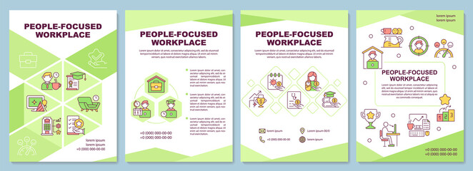 People focused workplace brochure template. Perks for employee. Flyer, booklet, leaflet print, cover design with linear icons. Vector layouts for presentation, annual reports, advertisement pages