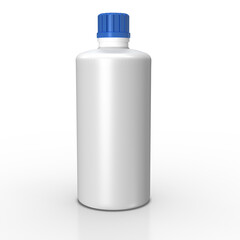 3d weisse Plastikflasche  mit blauem Schraubverschluss, isoliert
