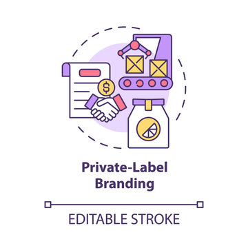 Private Label Branding Concept Icon. Business And Commerce. Marketing Strategy Type. Brand Planning Abstract Idea Thin Line Illustration. Vector Isolated Outline Color Drawing. Editable Stroke