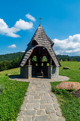 Fototapeta na wymiar Kaple sv. Isidora above Hradek village in Slezske Beskydy mountains in Czech republic