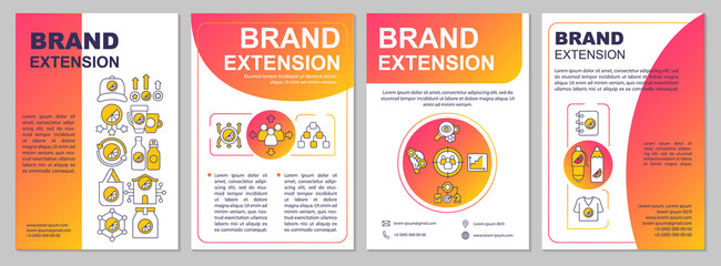Brand extension gradient brochure template. Expanding company. Flyer, booklet, leaflet print, cover design with linear icons. Vector layouts for presentation, annual reports, advertisement pages