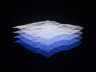 3D topographic mountain grid wireframe. Holographic terrain.