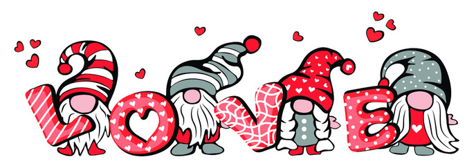 Valentine Gnome with LOVE letter. Can be used for poster, greeting cards, banners and stickers. Vector illustration
