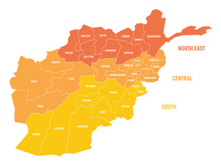 Afghanistan - regional map of provinces