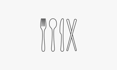 line icon chopsticks spoon fork knife on white background.
