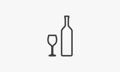 line icon beverage bottle and wine glass isolated on white background.