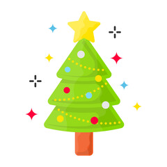 Yule Tree Concept, evergreen conifer Vector Color Icon Design, Party Celebrations Symbol, Winter Holiday Season Sign, New Year and Christmas Stock Illustration