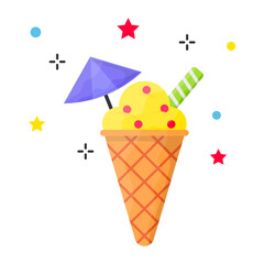 Frozen Waffle Cone Ice Cream Concept Vector Color Icon Design, Party Celebrations Symbol, Winter Holiday Season Sign, New Year and Christmas Stock Illustration