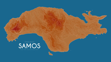 Topographic map of Samos, Greece. Vector detailed elevation map of island. Geographic elegant landscape outline poster.