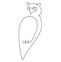 Single continuous line drawing of a Perching Owl Bird. Simple hand drawn style design for animal company logo or bird lover campaign.