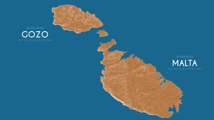 Topographic map of Malta and Gozo, Italy. Vector detailed elevation map of island. Geographic elegant landscape outline poster.
