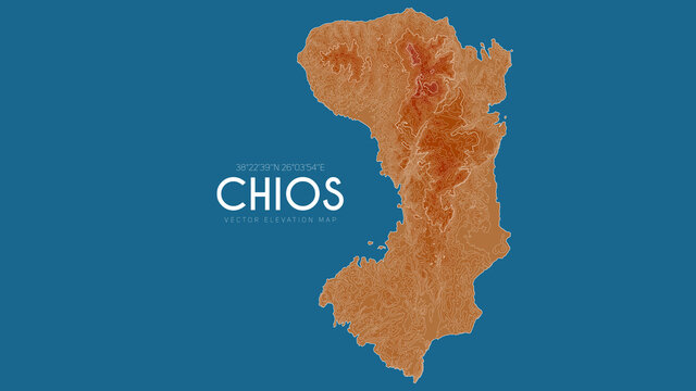 Topographic map of Chios, Greece. Vector detailed elevation map of island. Geographic elegant landscape outline poster.