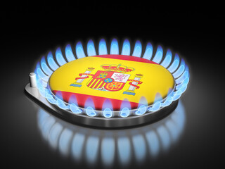 Gas burner flame  with Spanish flag on black