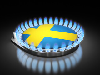 Gas burner flame  with Sweden flag on black