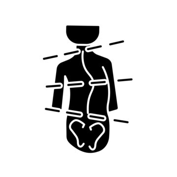 Idiopathic Scoliosis Black Glyph Icon. Spine Abnormal Curvature. Backbone Deformation. Adolescent Scoliosis Symptom. Spinal Problems. Silhouette Symbol On White Space. Vector Isolated Illustration