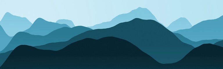 beautiful light blue mountains peaks natural landscape - wide digital graphic background illustration