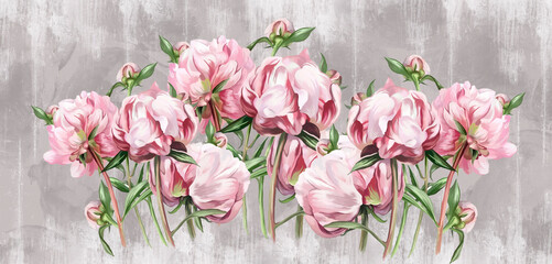 peonies on a gray textured background photomurals in the room painted in peat graphics