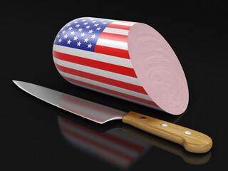 Sausage with USA flag on white (clipping path included)