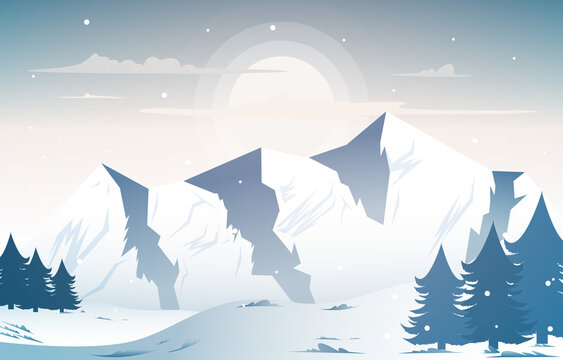 Snow Sun Mountain Frozen Ice Nature Landscape Adventure Illustration