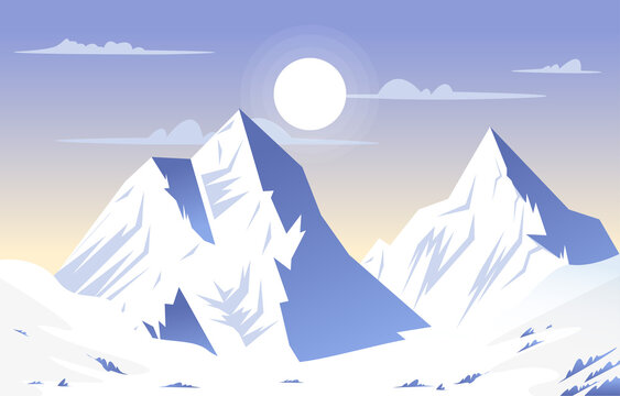 Snow Sun Mountain Frozen Ice Nature Landscape Adventure Illustration