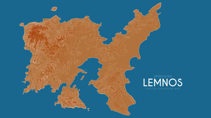 Topographic map of Lemnos, Greece. Vector detailed elevation map of island. Geographic elegant landscape outline poster.