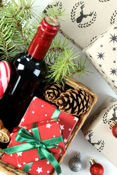 Concept of gift with Christmas basket, close up