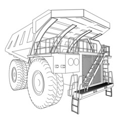 Dump truck contour from black lines isolated on white background. Perspective view. 3D. Vector illustration