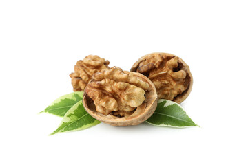Walnuts isolated on white background, close up