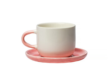 Tea pair of white-pink color on a white isolated background. Kitchenware.