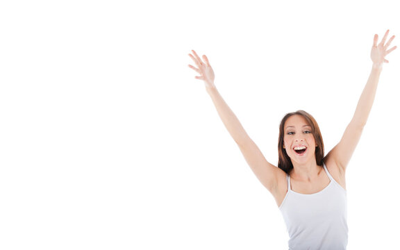 Cute girls with raised hands