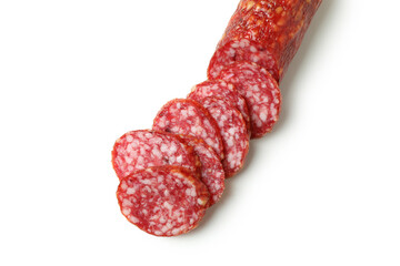 Tasty sausage salami isolated on white background