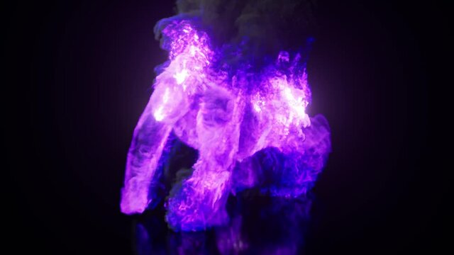 Burning Collection. Fire takes the form of animals. Running gorilla. 3d animation of seamless loop. 
