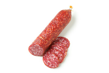 Tasty sausage salami isolated on white background